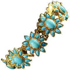 Gold Persian Turquoise Encrusted Flower Link Bracelet