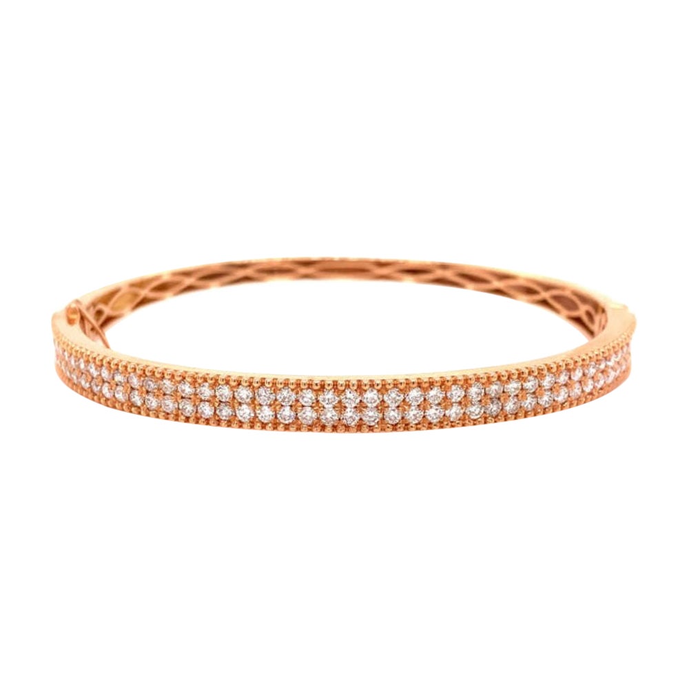 Double Row Rose Gold and Diamond Bangle Bracelet For Sale