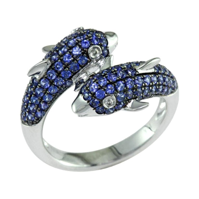 Sapphire and Diamond Dolphin Ring For Sale
