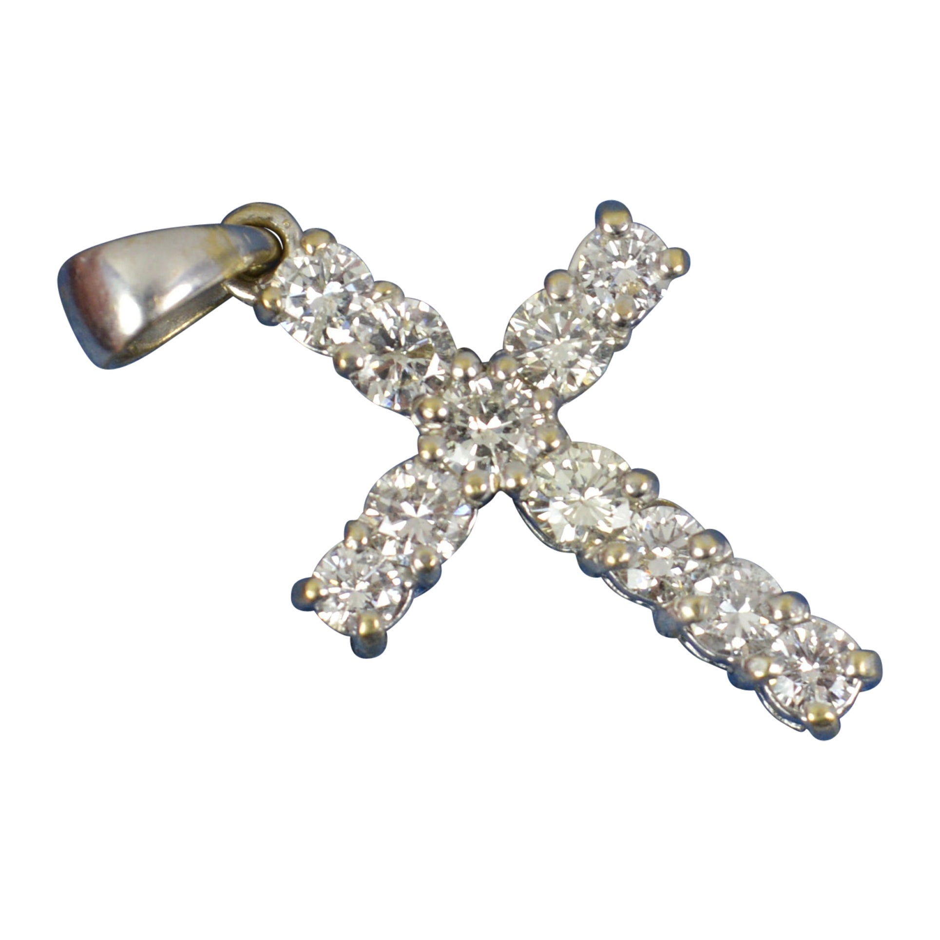 Beautiful 1.00 Carat Diamond and 18 Carat White Gold Cross Pendant For Sale