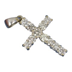 Beautiful 1.00 Carat Diamond and 18 Carat White Gold Cross Pendant