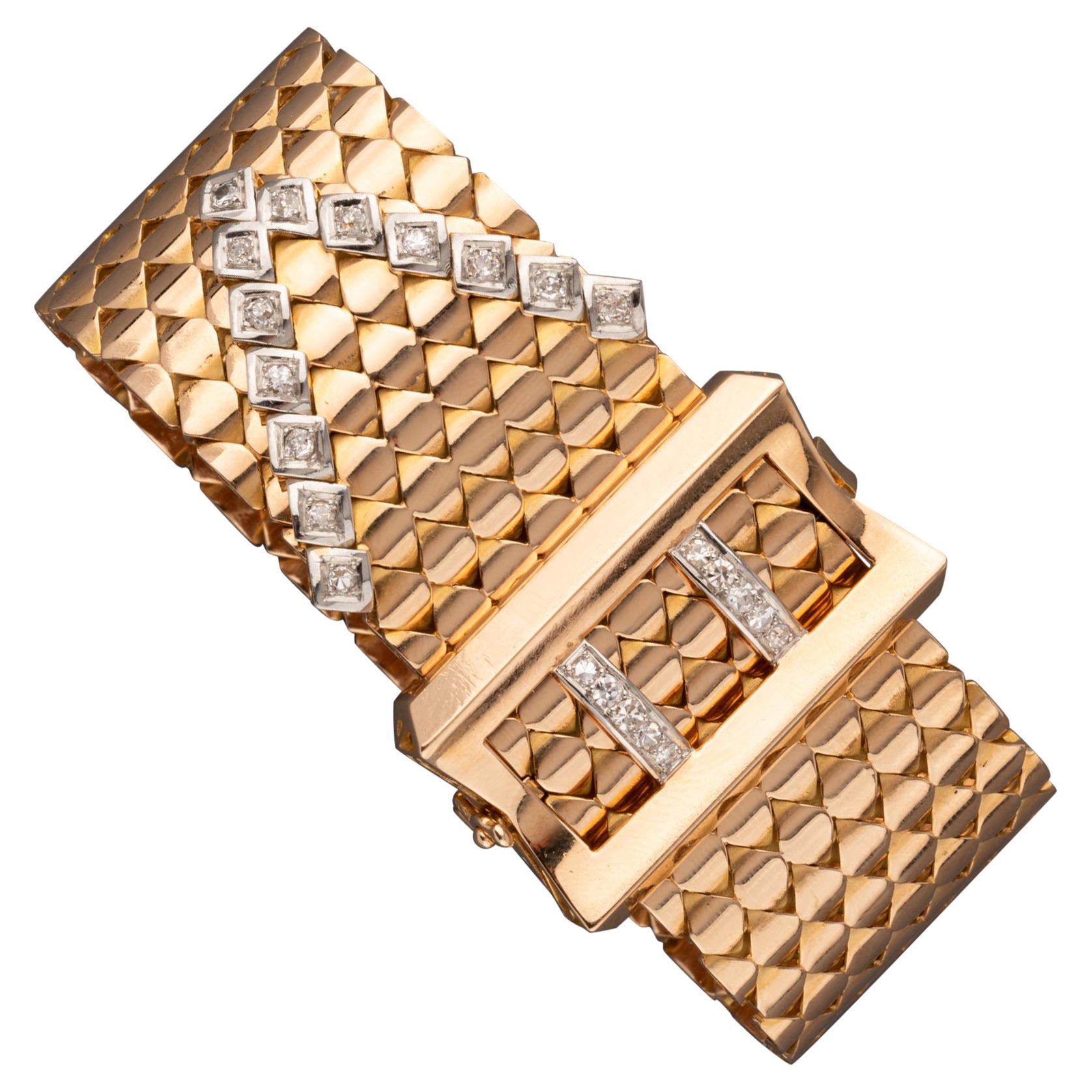 Gold and Diamonds French Vintage Belt Bracelet For Sale