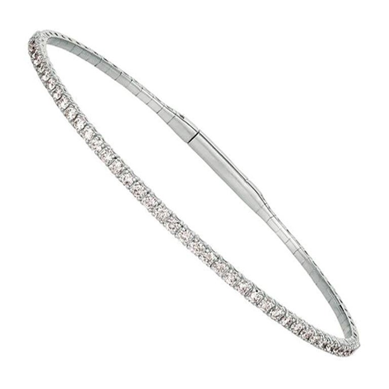 5.00 Carat Natural Diamond Flexible Bangle Bracelet G-H SI 14 Karat White Gold For Sale