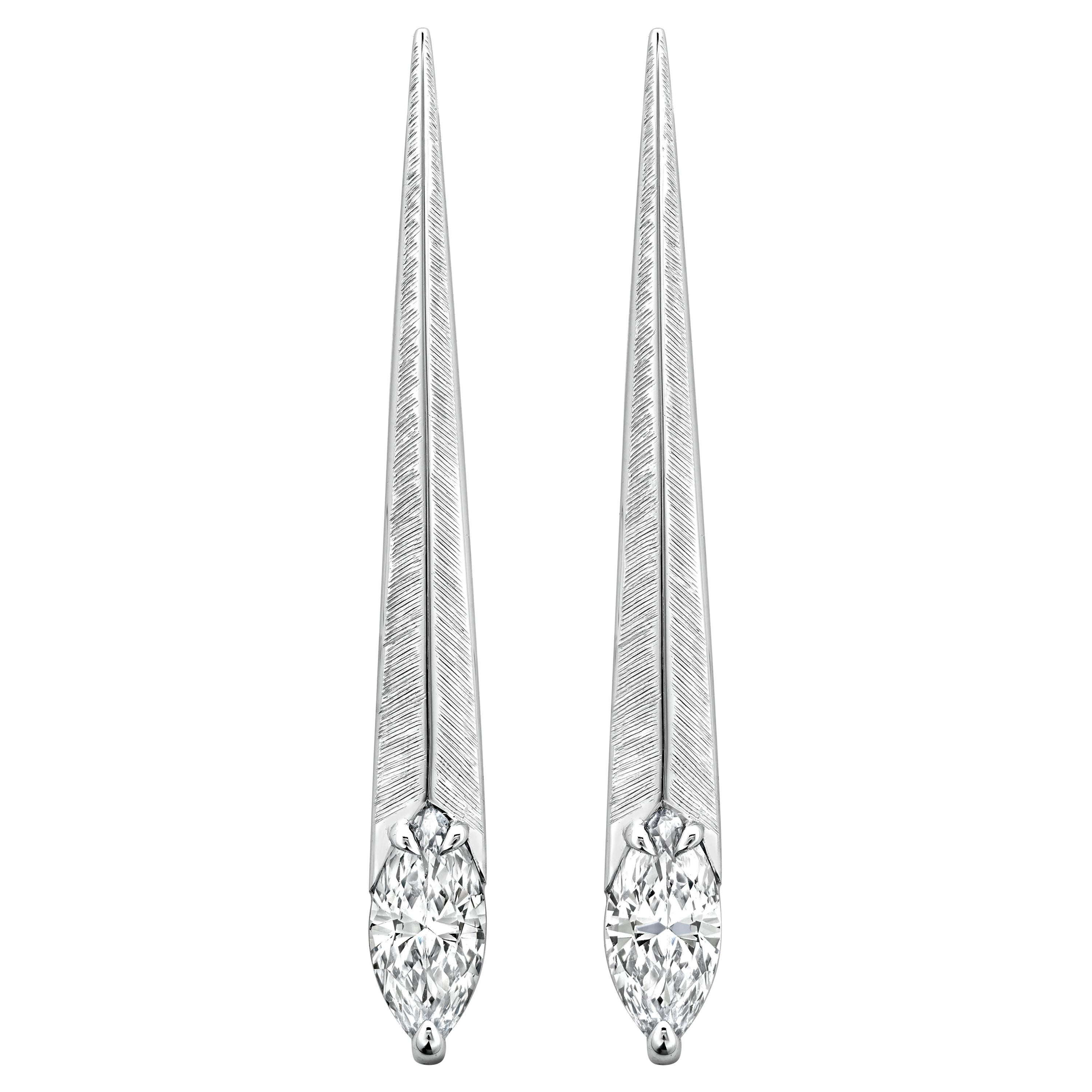 Marquise Diamond Spear Tip Earrings, 18 Karat White Gold, by Liv Luttrell