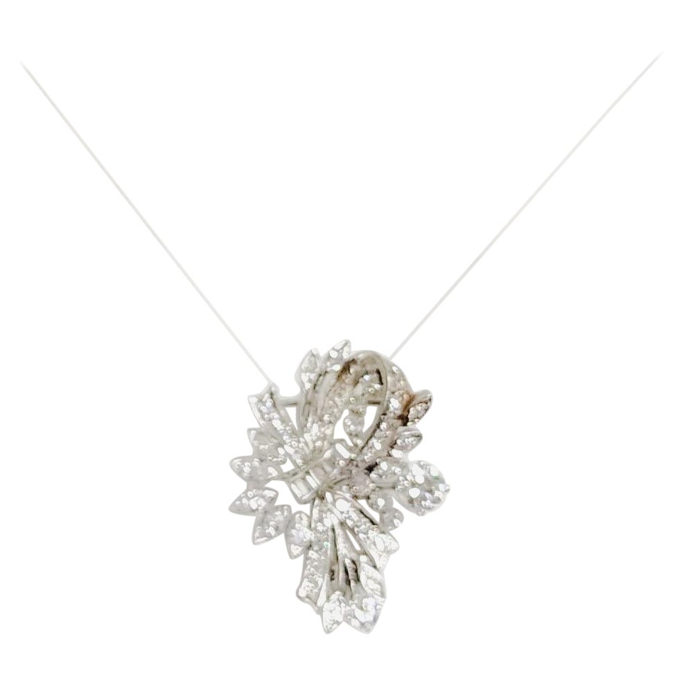 White Diamond Cluster Floral Brooch and Pendant