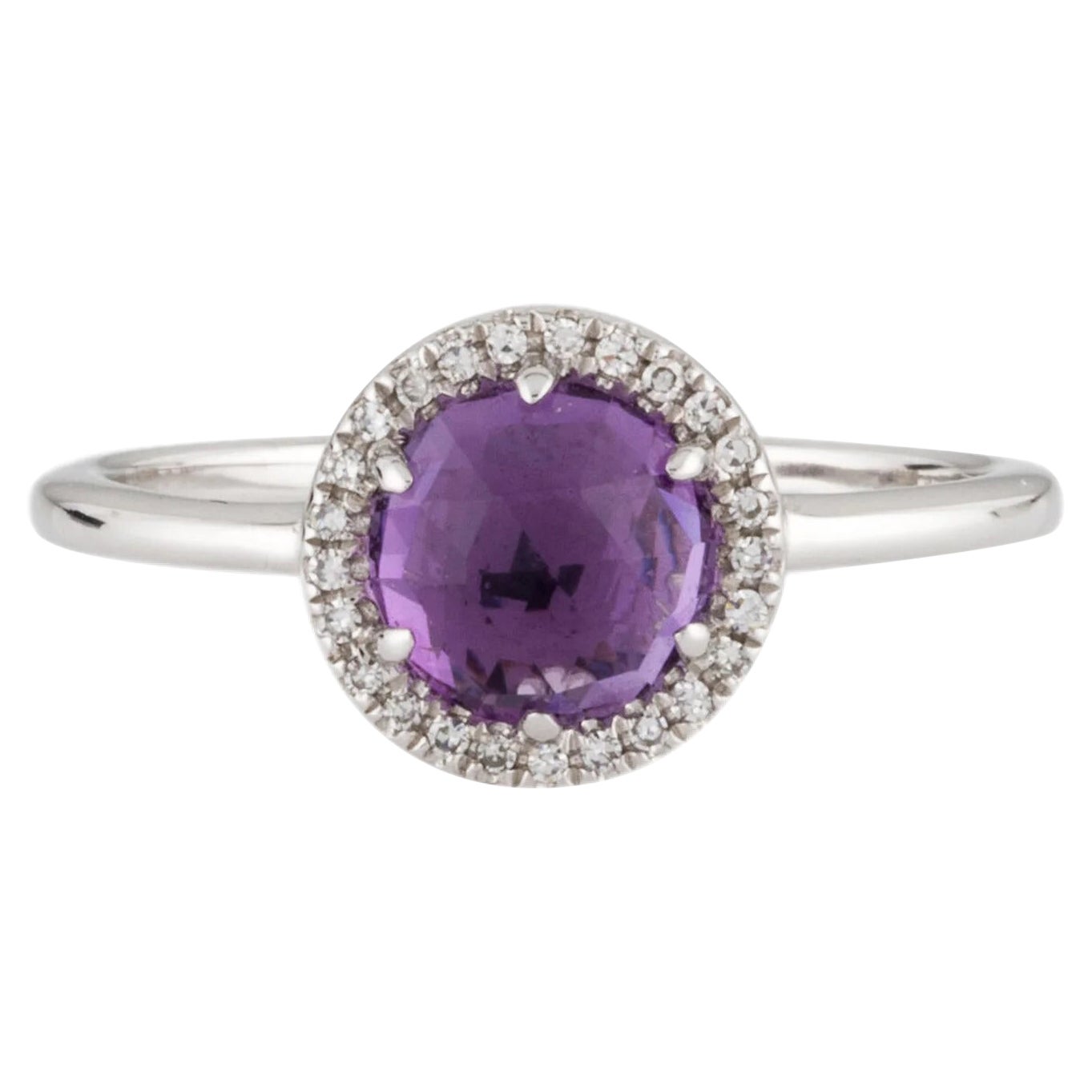 0.93 Carat Round Amethyst & Diamond White Gold Ring For Sale