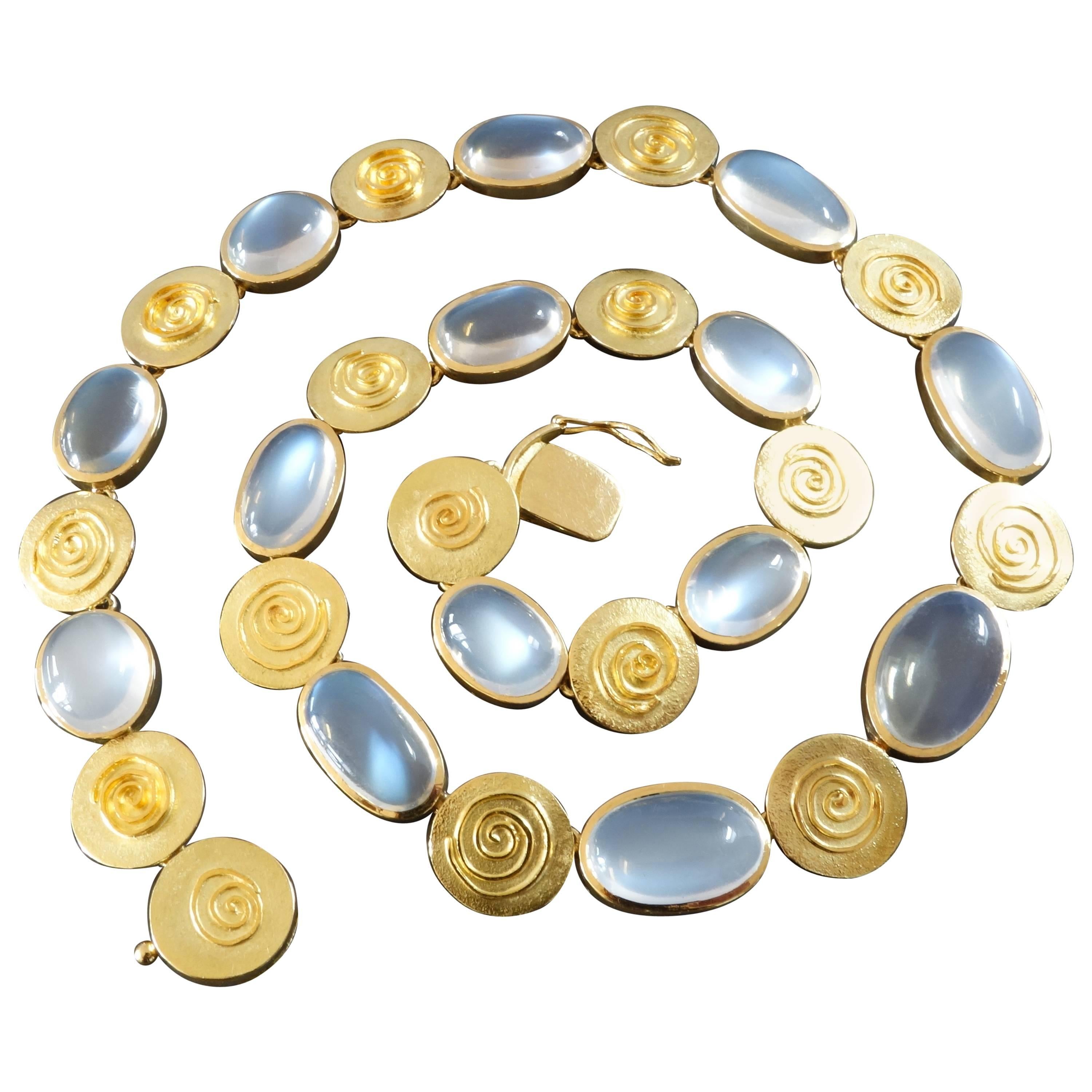 Käthe Ruckenbrod Modernist Moonstone Gold Necklace For Sale