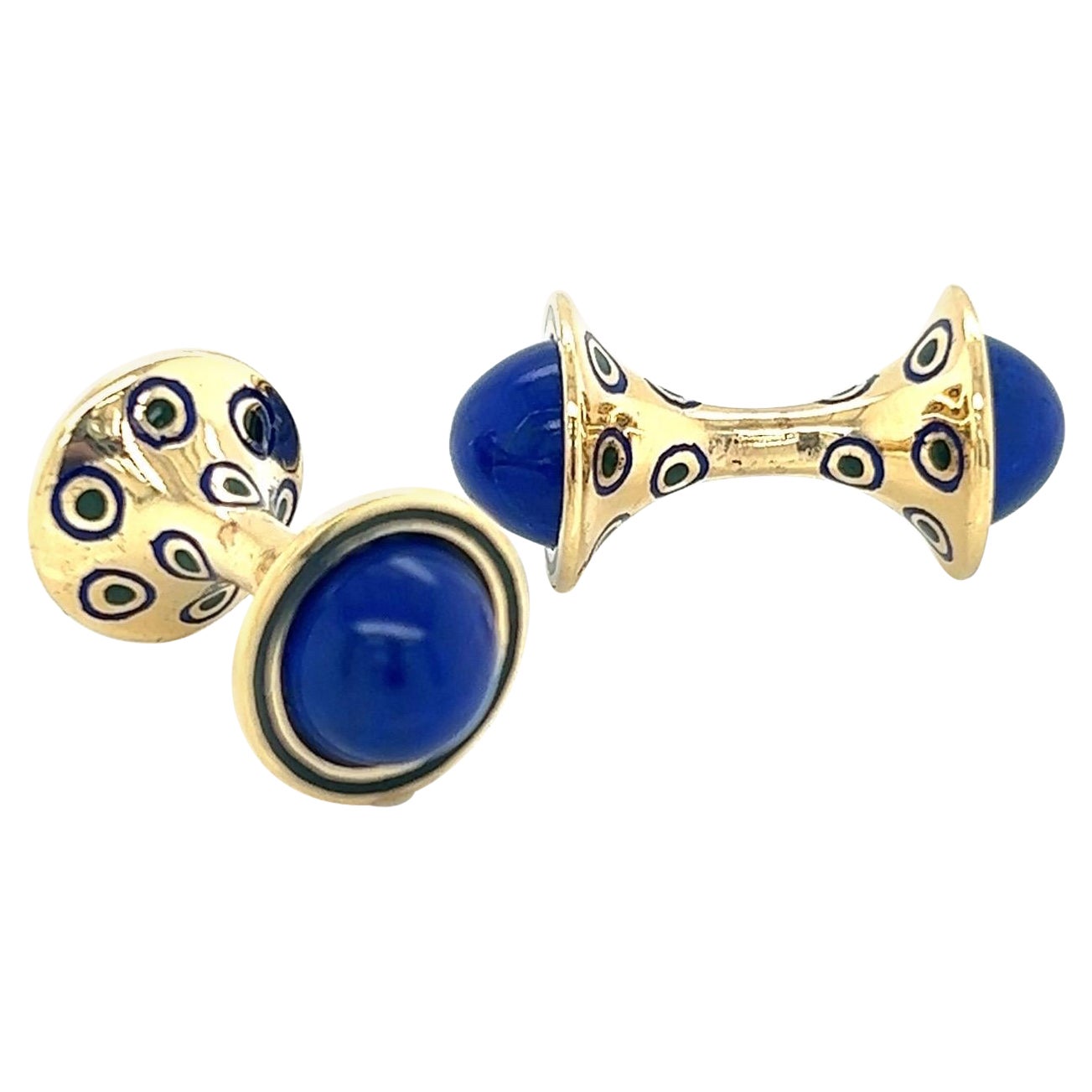 Yellow Gold Enamel Lapis Lazuli Cufflinks For Sale