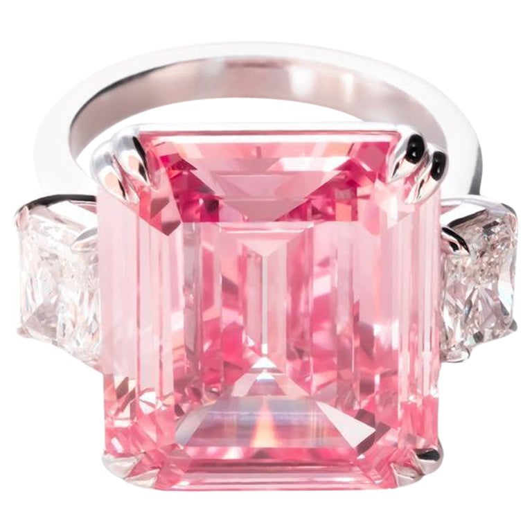 12 Carat Fancy Intense Pink Diamond Cocktail Ring with Emerald Cut GIA For Sale