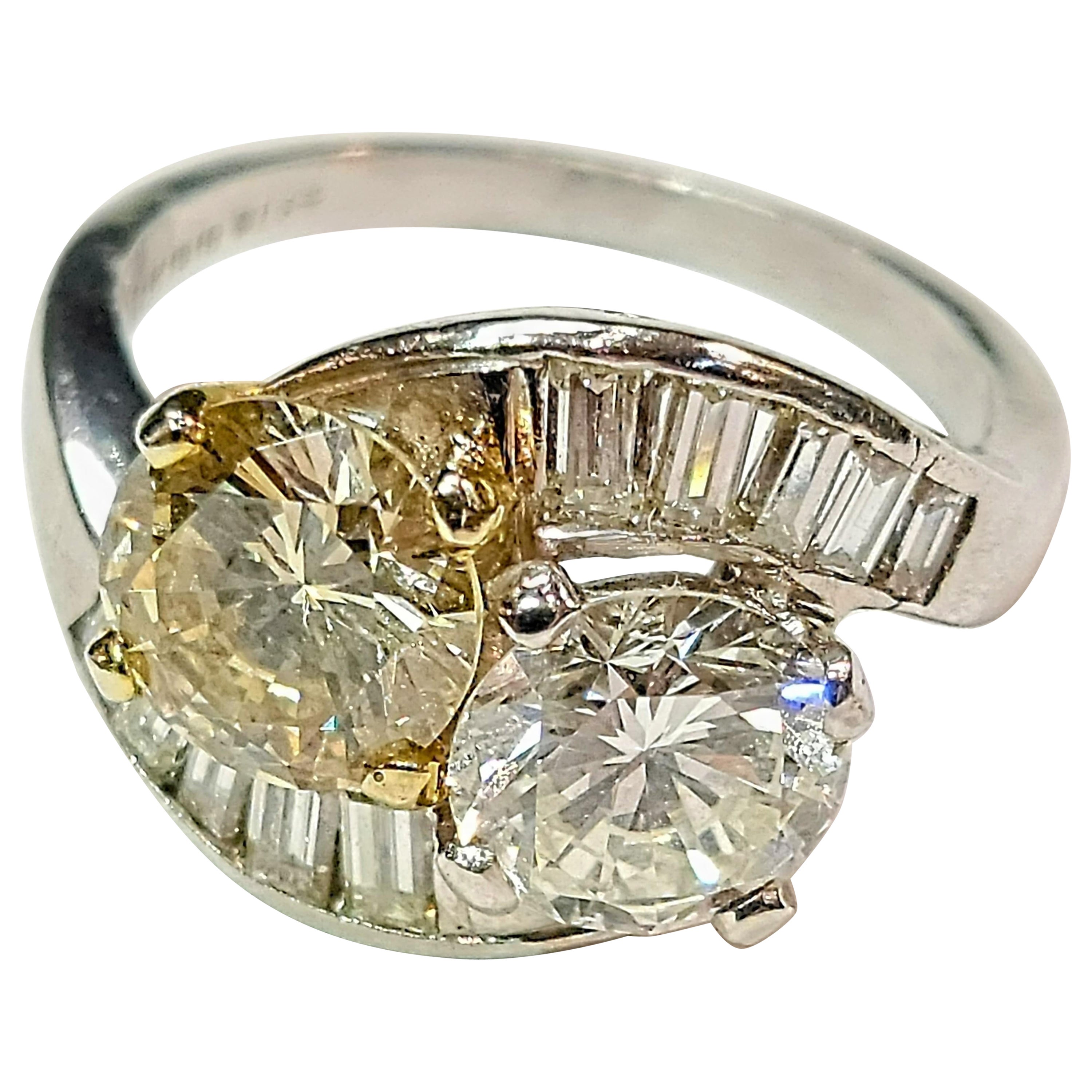 White & Yellow Diamond You & Me Ring For Sale