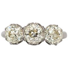Circa 1913 Old European Cut Diamond Platinum 3 Stone Engagement Ring