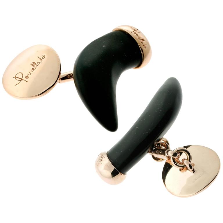 Pomellato Horn Rose Gold Jet Cufflinks For Sale