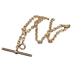 Antique Art Deco 14k Yellow Gold Chain Link Necklace T Bar Drop