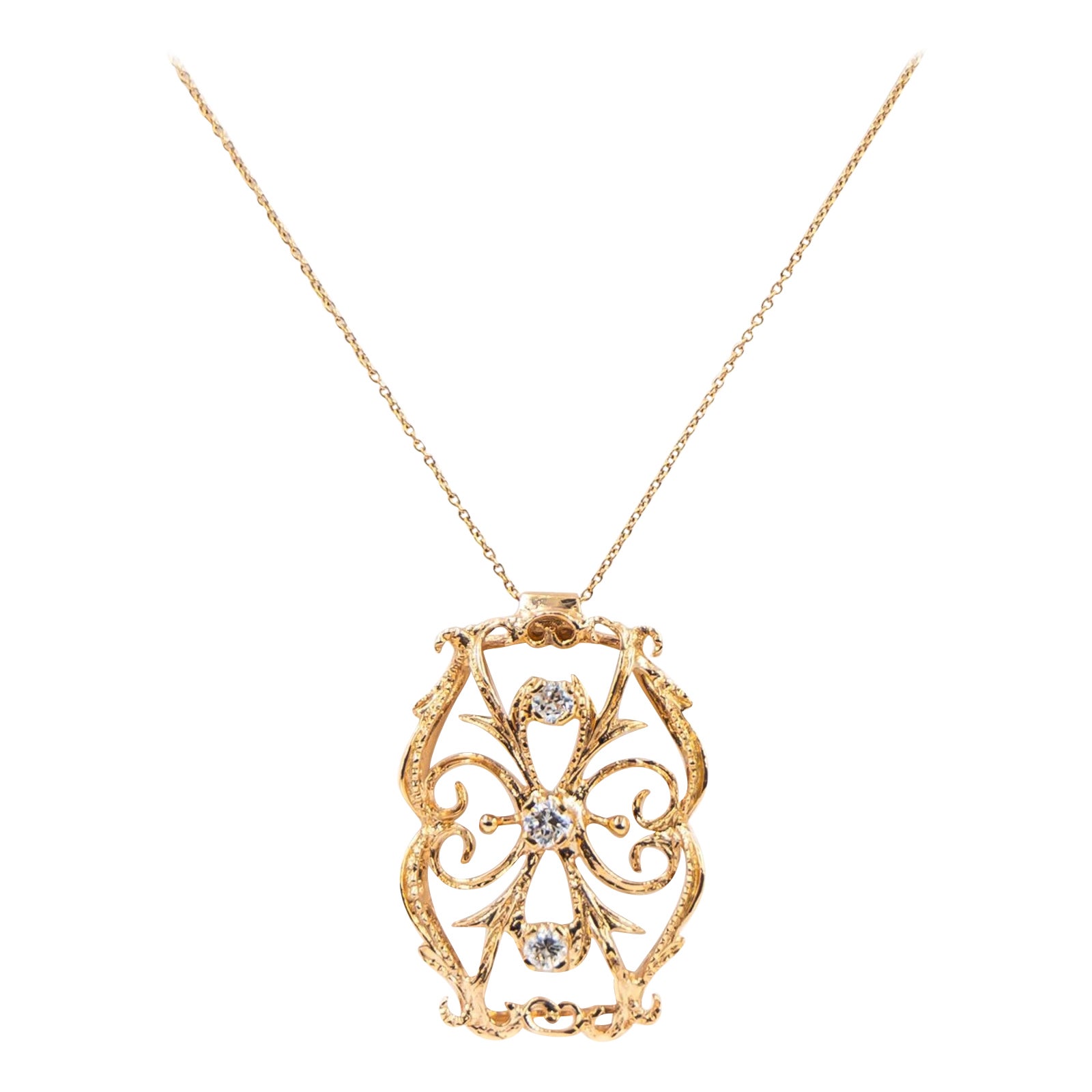 Pendant Napoleon III Set with Diamonds in Yellow Gold 750 Thousandths '18 Carat'