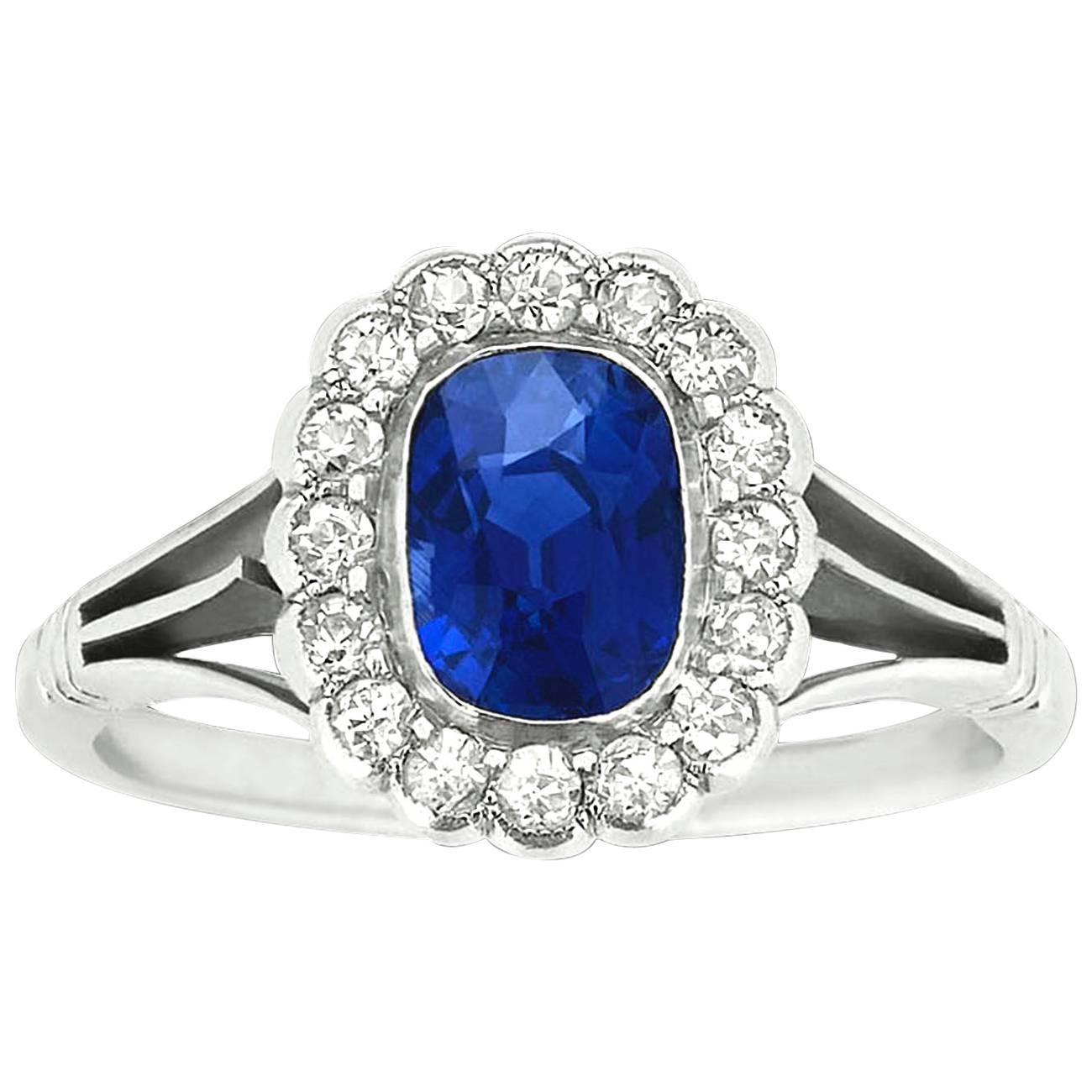 1.37 Carat Untreated Kashmir Sapphire Diamond Platinum Ring