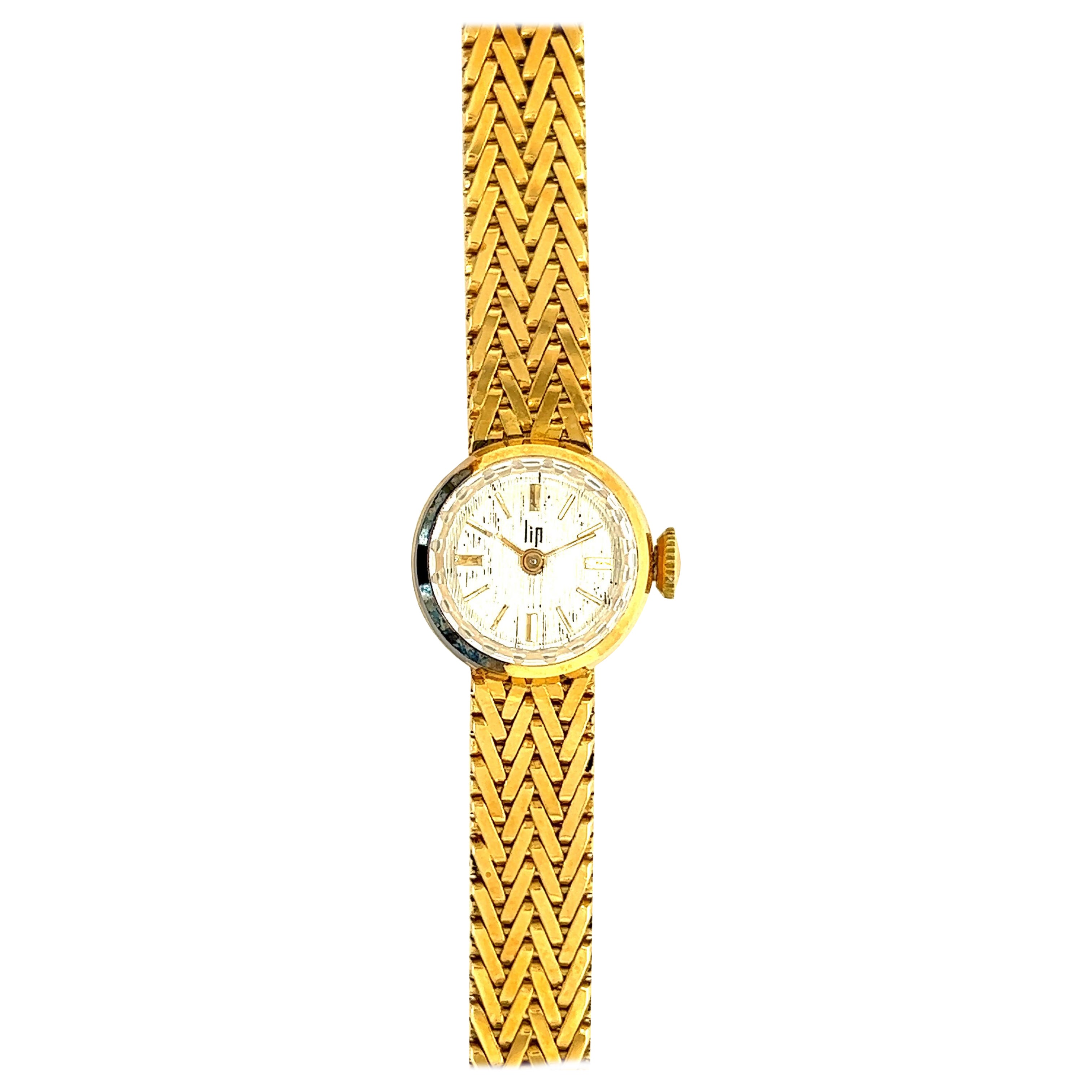 LIP Women Watch N.O.S White Dial Yellow Gold 18 Karat