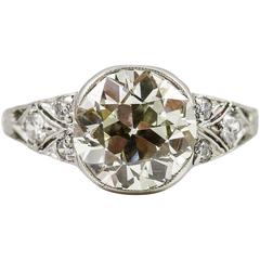 Antique Edwardian 3.28 Carat European Cut Diamond Platinum Ring