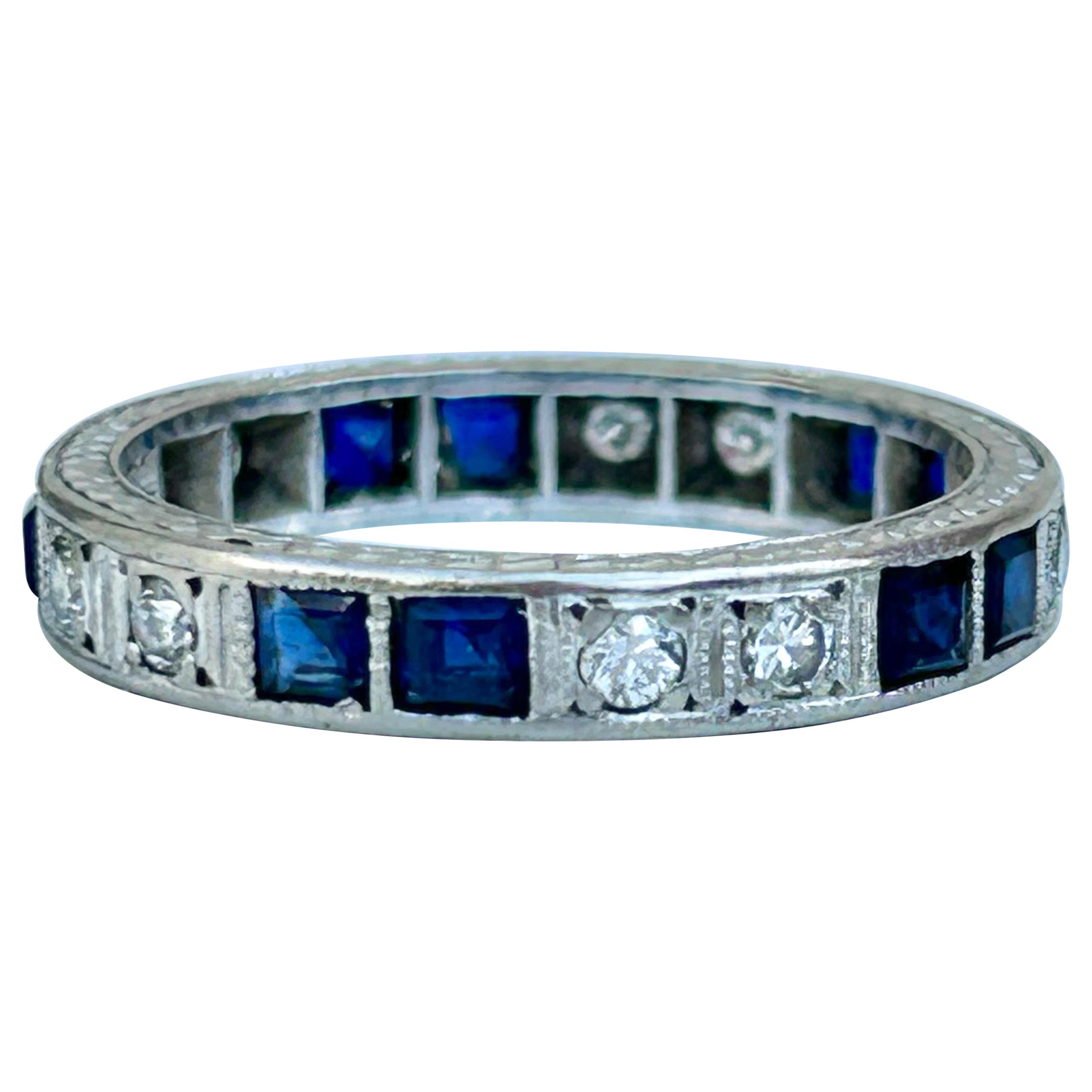 Vintage White Gold Sapphire and Diamond Full Eternity Band Ring