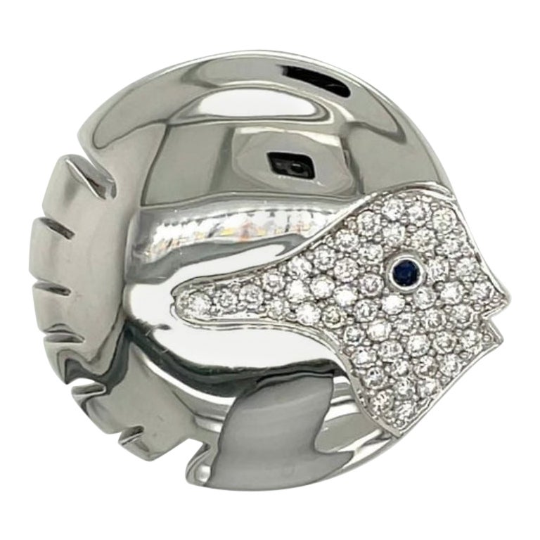 Diamant-Saphir 18K Blowfish Brosche