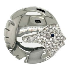 Diamond Sapphire 18k Blowfish Brooch