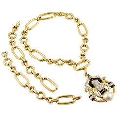 David Webb Mabe Pearl Onyx Emerald Diamond Gold Necklace