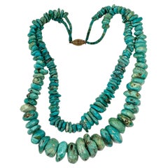 Turquoise Double Strand Necklace 14 Karat Yellow Gold Antique Mary Lou Daves