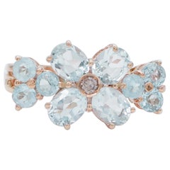 Vintage Aquamarine, Diamond, 14 Karat Rose Gold Ring