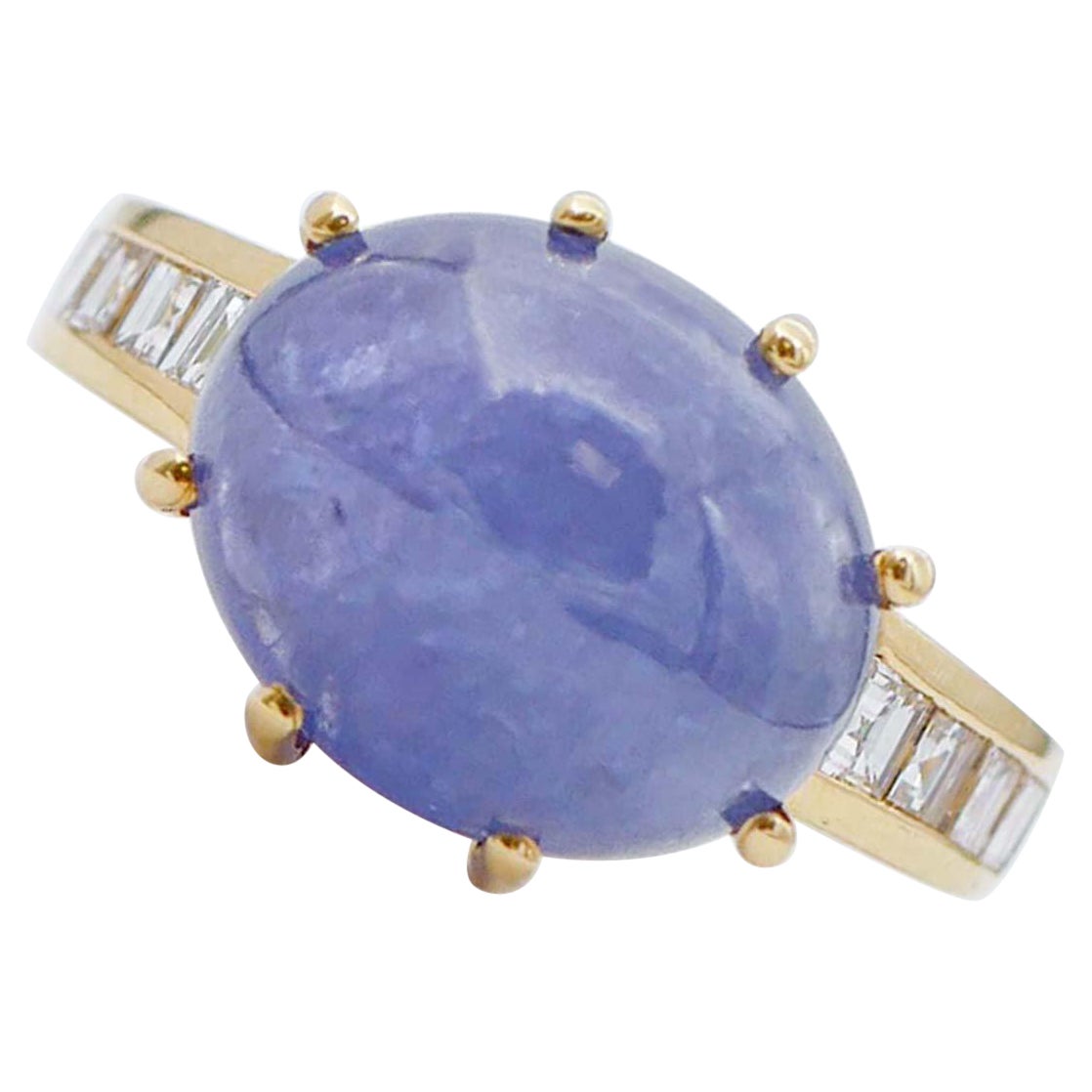 Tanzanite, Diamonds, 18 Karat Yellow Gold Retrò Ring For Sale