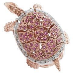 Schildkrötenring mit Rubinen, Diamanten, Roségold und Silber