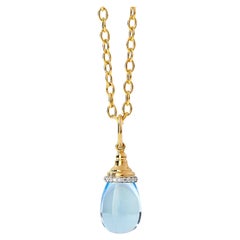 Syna Yellow Gold Mini Blue Topaz Drop Pendant with Diamonds