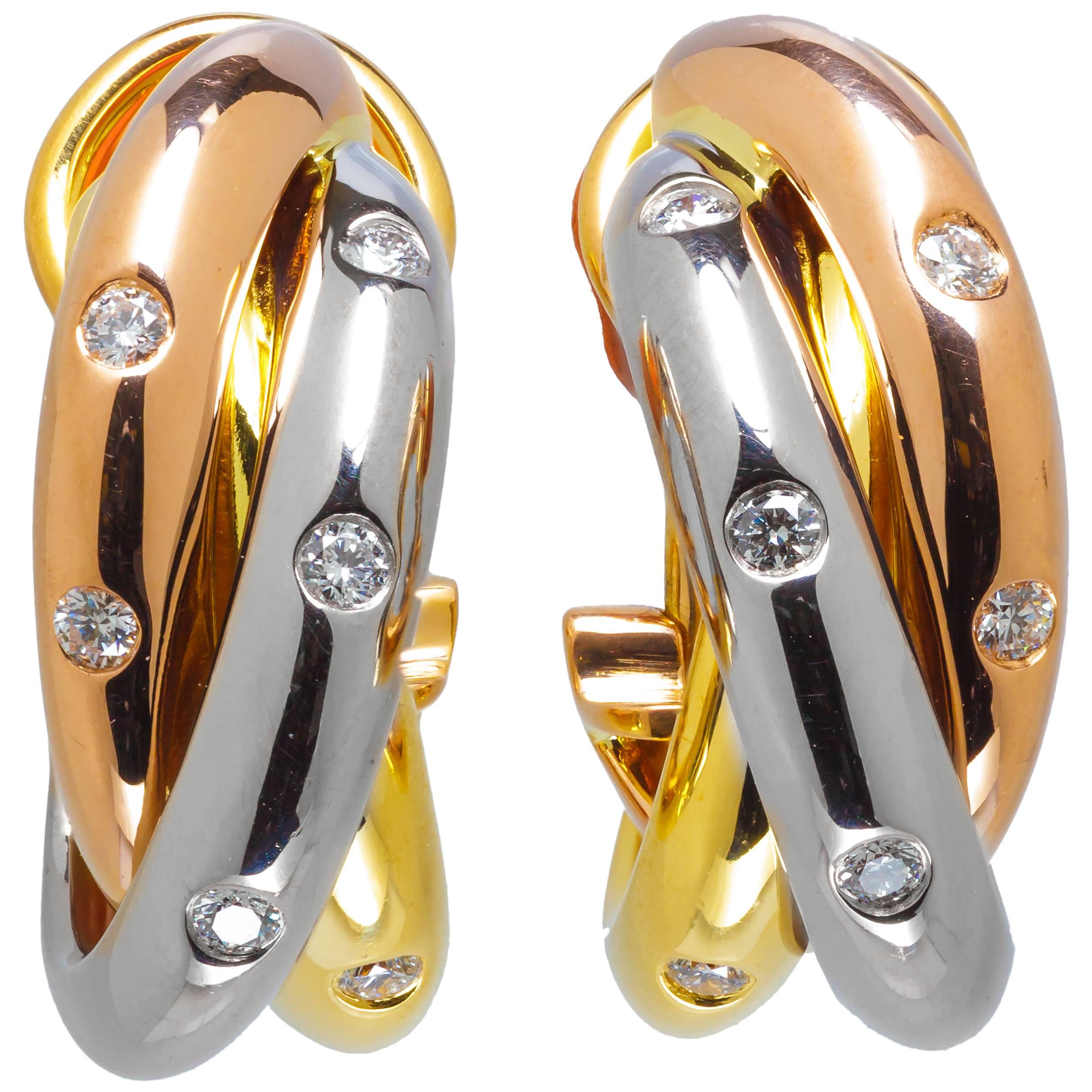 Cartier Trinity de Cartier Diamond Three Color Gold Earrings