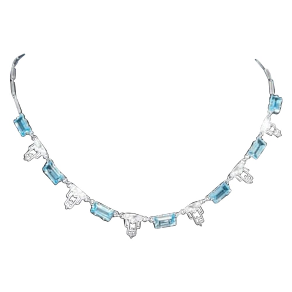 18K White Gold, Blue Topaz and Diamond Newport Necklace For Sale