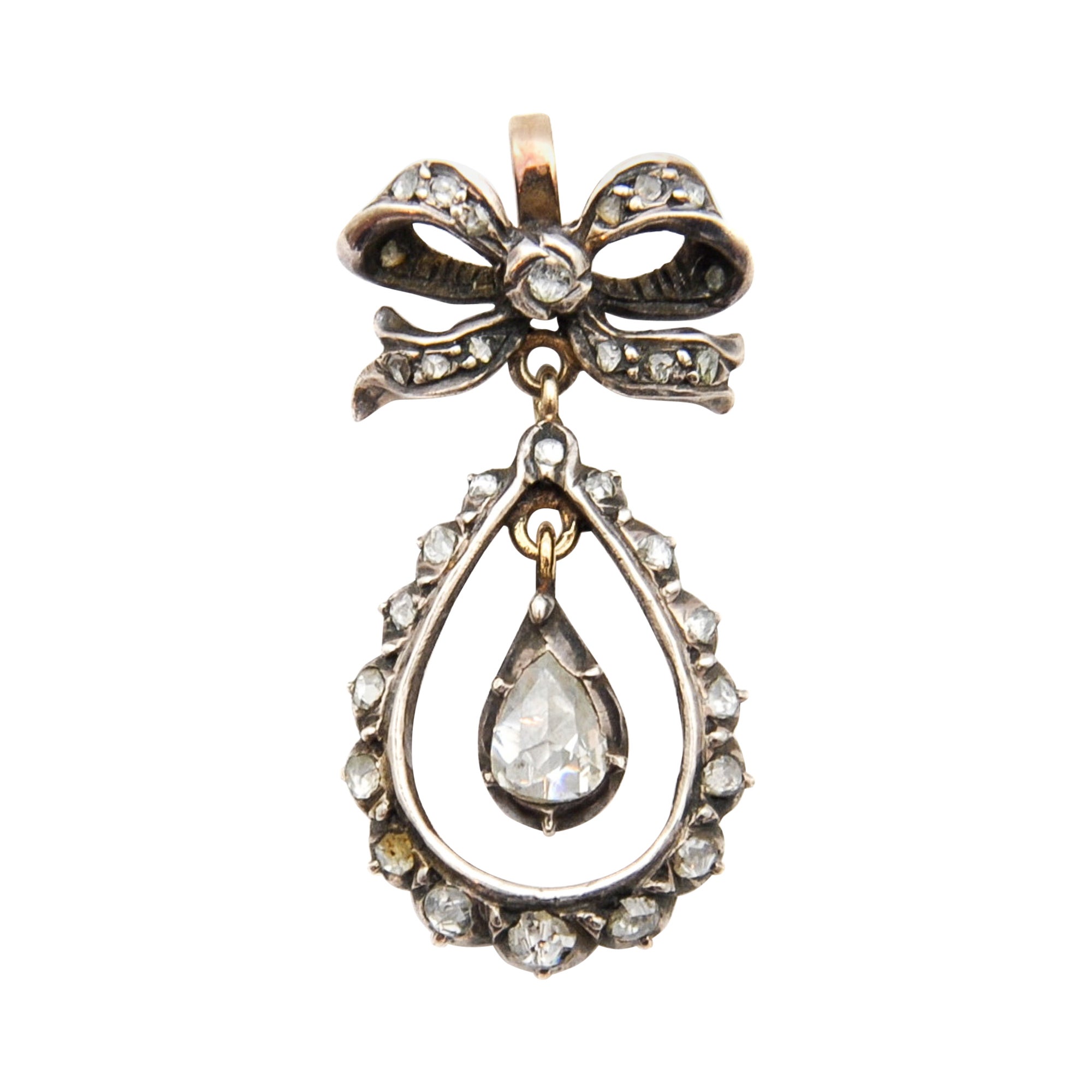 Antique Victorian Rose Cut Diamond Bow Pendant