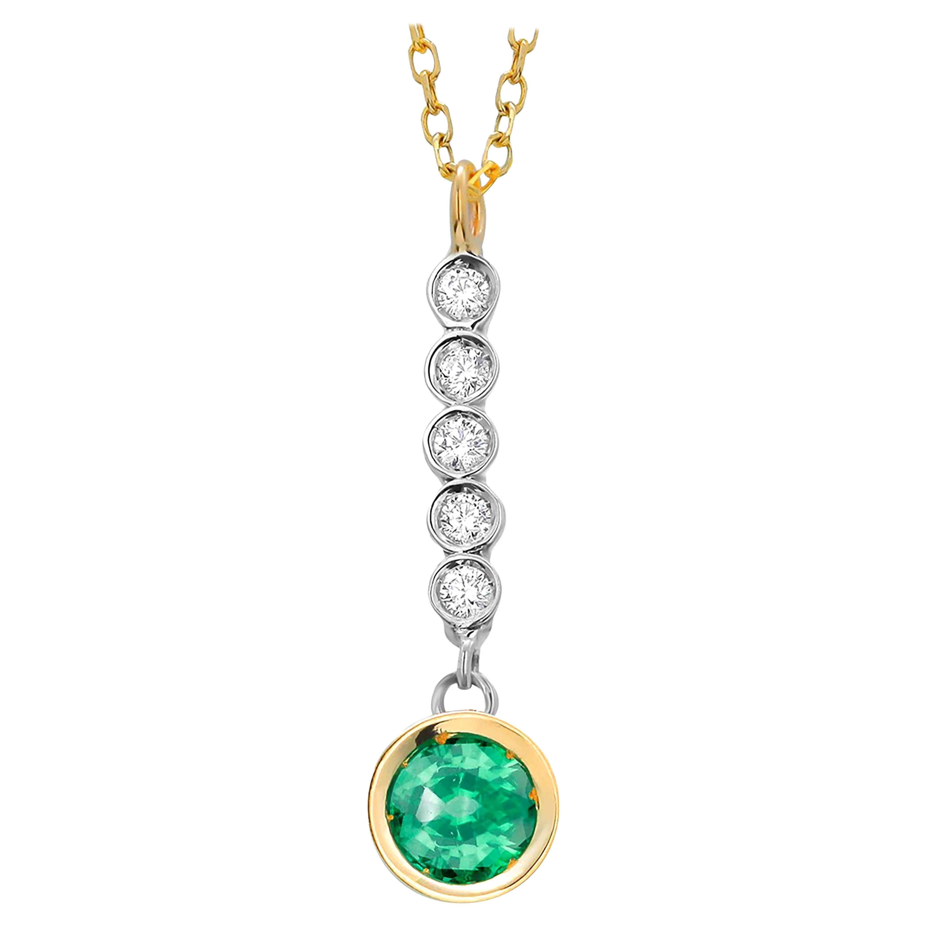 Round Emerald and Diamond Lariat Gold Trendy Layering Necklace Pendant