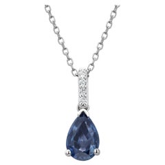 Pear Shaped Blue Sapphire and Diamond White Gold Trending Pendant Necklace