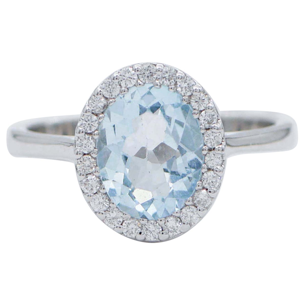 Aquamarine Colour Topaz, Diamonds, 18 Karat White Gold Modern Ring For Sale