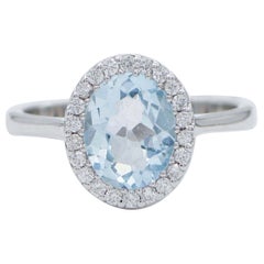 Aquamarine Colour Topaz, Diamonds, 18 Karat White Gold Modern Ring