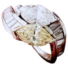 Vintage Bulgari 1980 GIA Certified White Yellow Marquise Diamond Toi Et Moi Ring