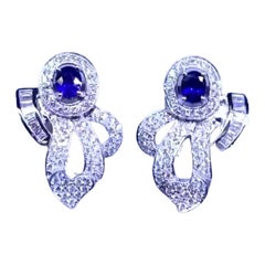 Exclusive Design with 3.38 Carats of Ceylon Sapphires and Diamonds on Earrings