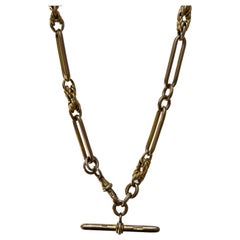 Antique 9 Carat Gold Albert Trombone and Twist Design Necklace