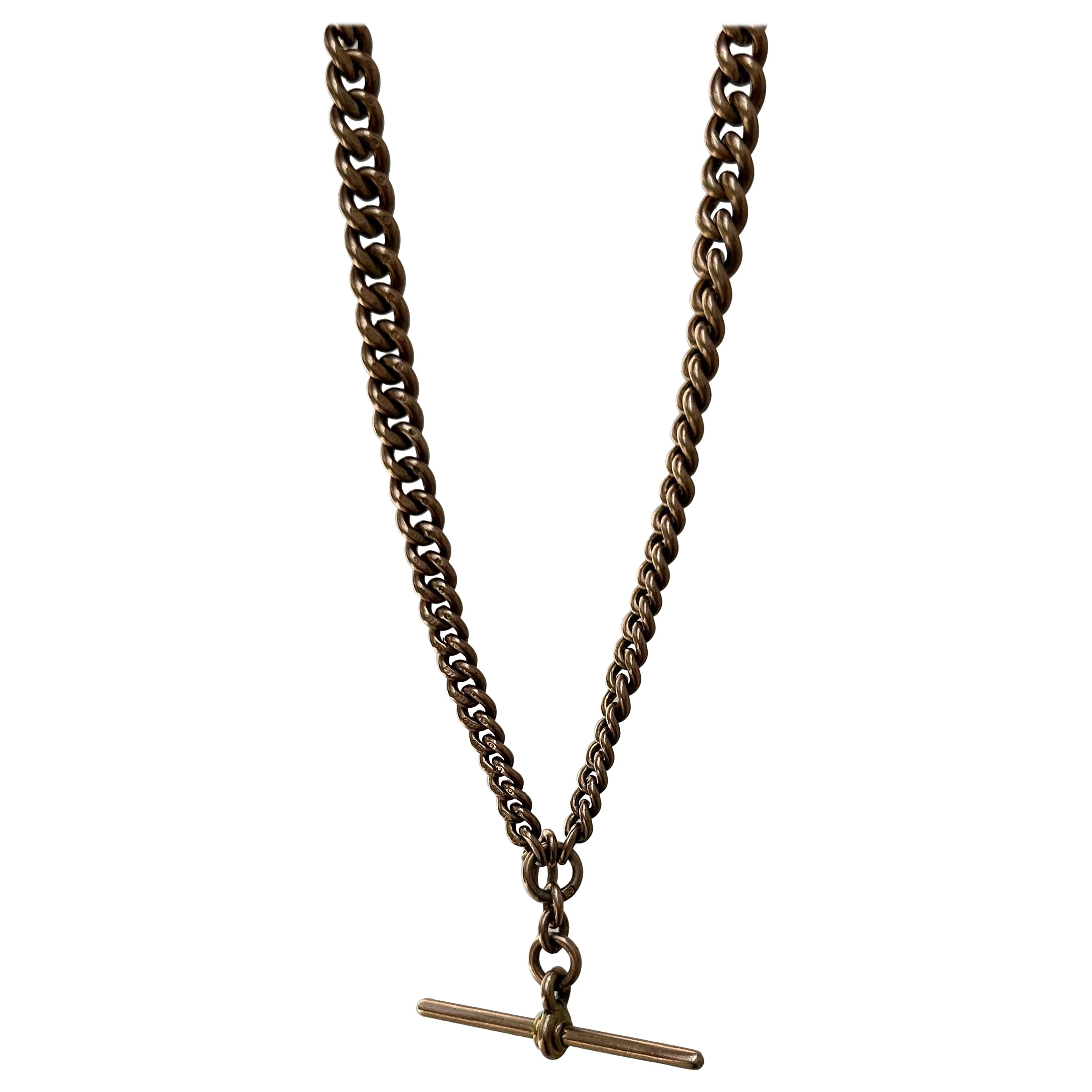 Antike schwere 9ct Gold Double Albert Kette Halskette mit TBar 