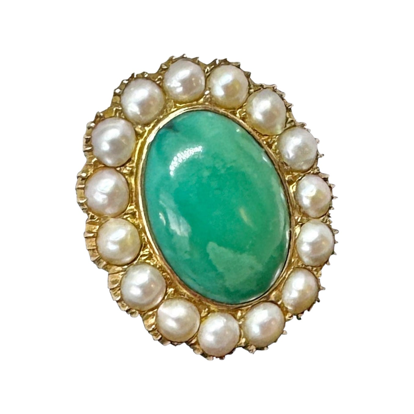 Antique Turquoise Pearl Ring Victorian Cocktail Ring 14 Karat Gold