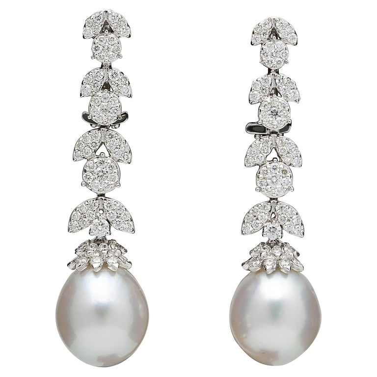 Pearl and Diamond Earrings For Sale
