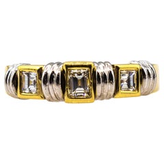 Art Deco Style White Princess Cut Diamond Yellow White Gold Band Ring