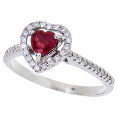18 Karat White Gold Ring 0.52 Heart Cut Ruby 0.24 White Diamonds Brilliant Cut