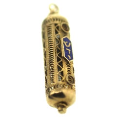 Estate Golden Jewish Mezuzah Pendant Judaica Charm Necklace