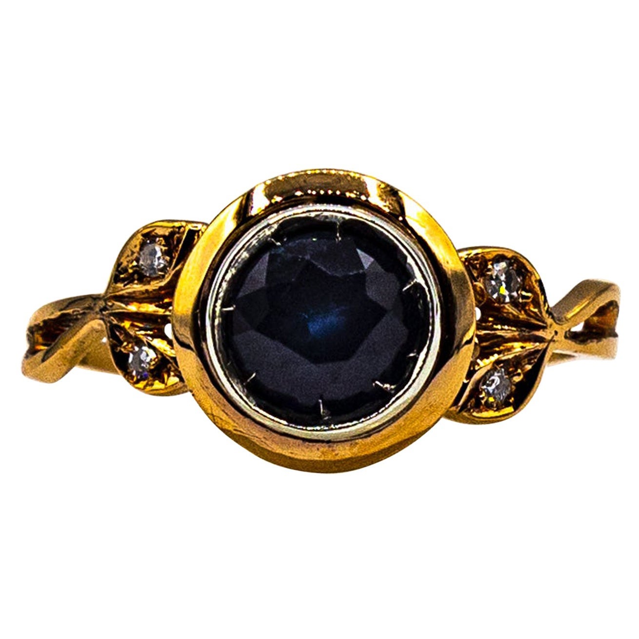 Art Nouveau Style White Diamond Blue Sapphire Ruby Yellow Gold Cocktail Ring