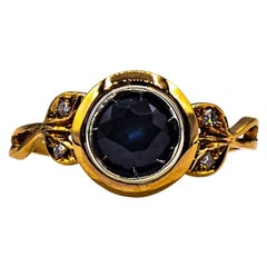 Retro Art Nouveau Style White Diamond Blue Sapphire Ruby Yellow Gold Cocktail Ring