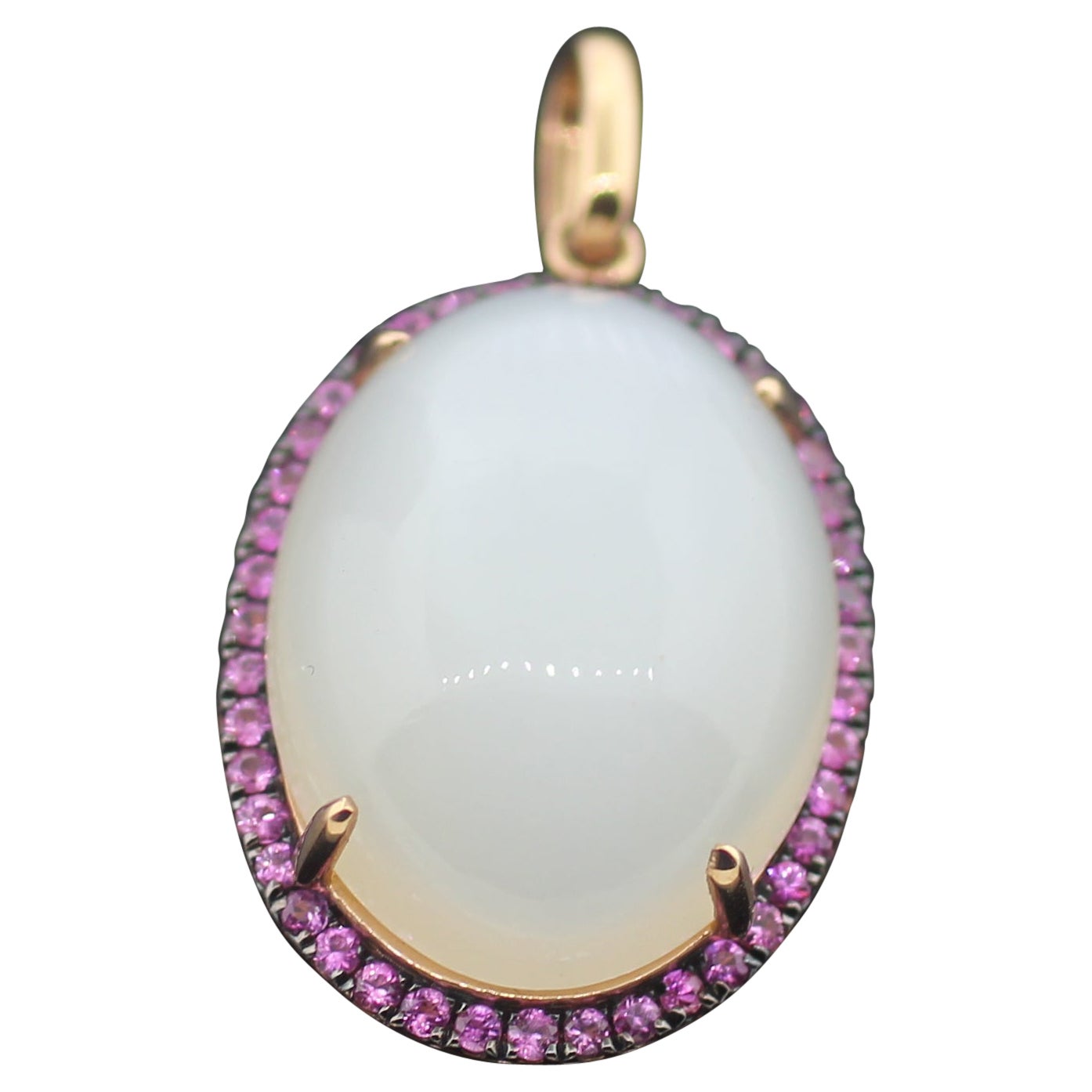 18k Yellow Gold Red Saphire Moonstone Pendant For Sale