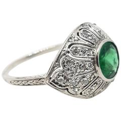 1920s Emerald Diamond Platinum Ring 